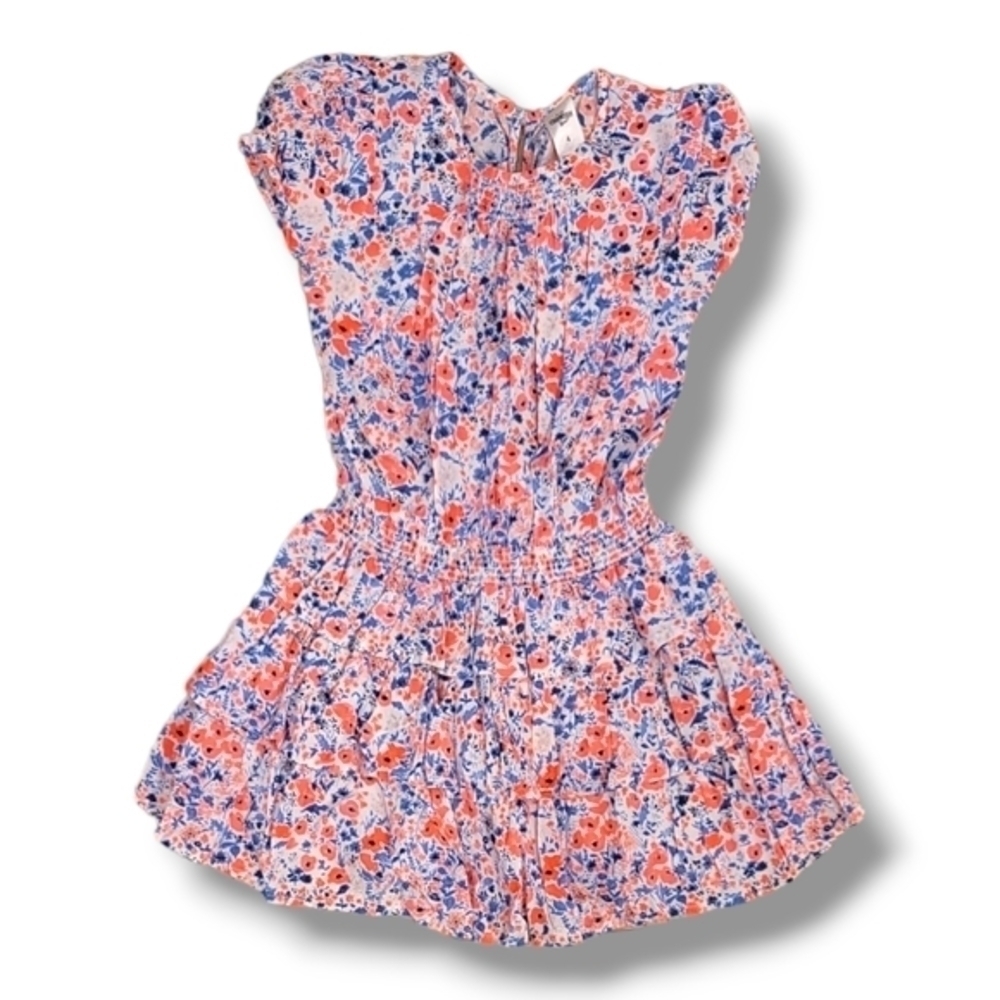 Oshkosh B'gosh Coral, Blue And White Floral Sleeveless Ruffle Dress - Size 4